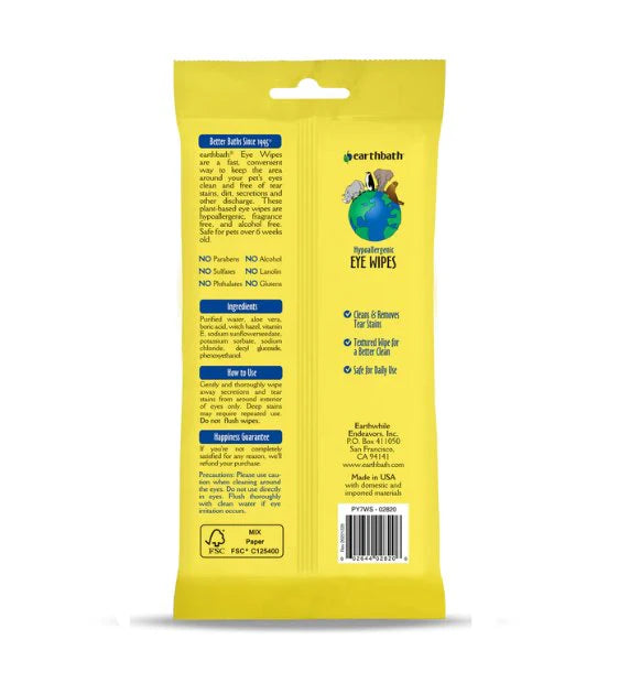 earthbath® Eye Wipes for Dogs & Cats (New)