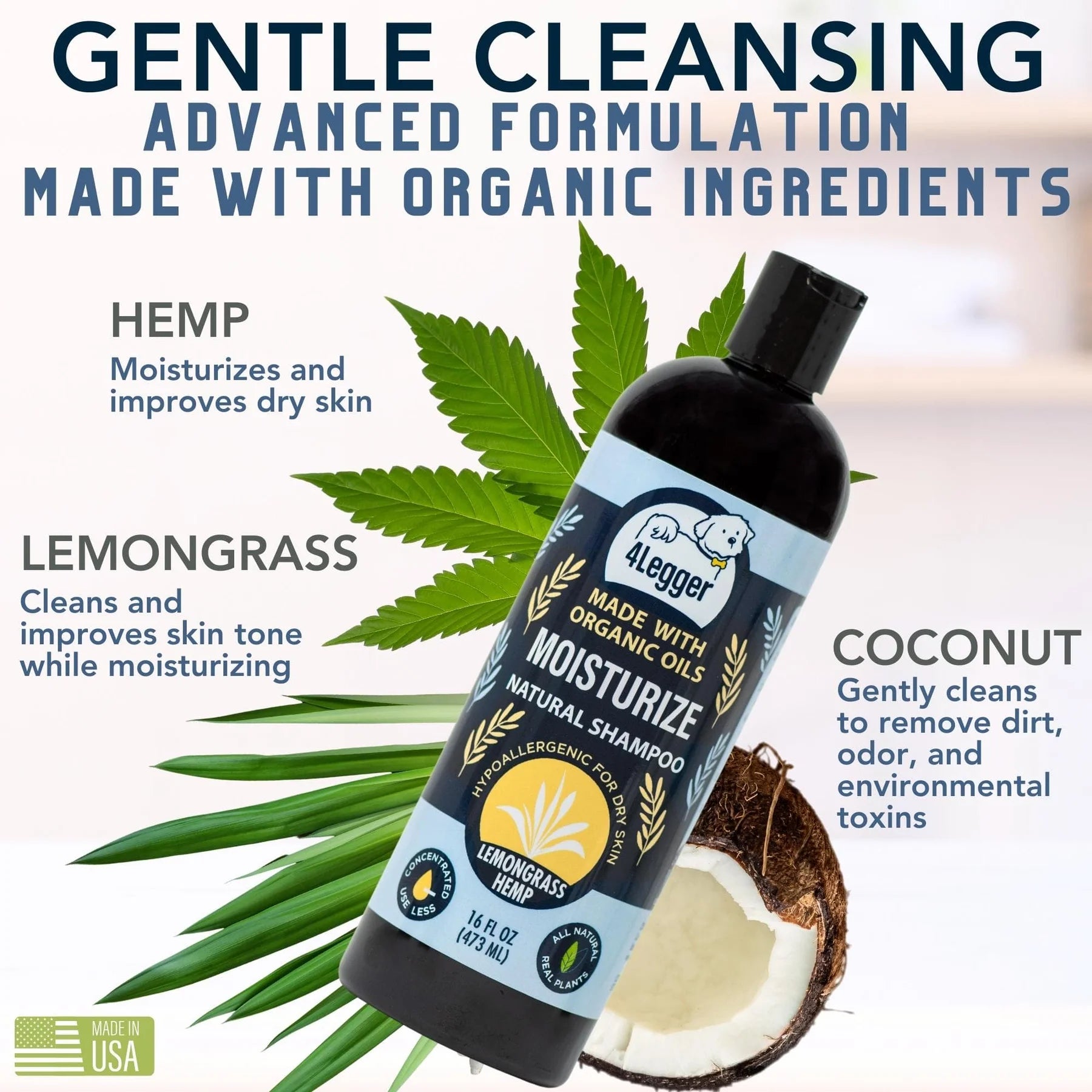 4-Legger Moisturize Shampoo - Hemp with Lemongrass