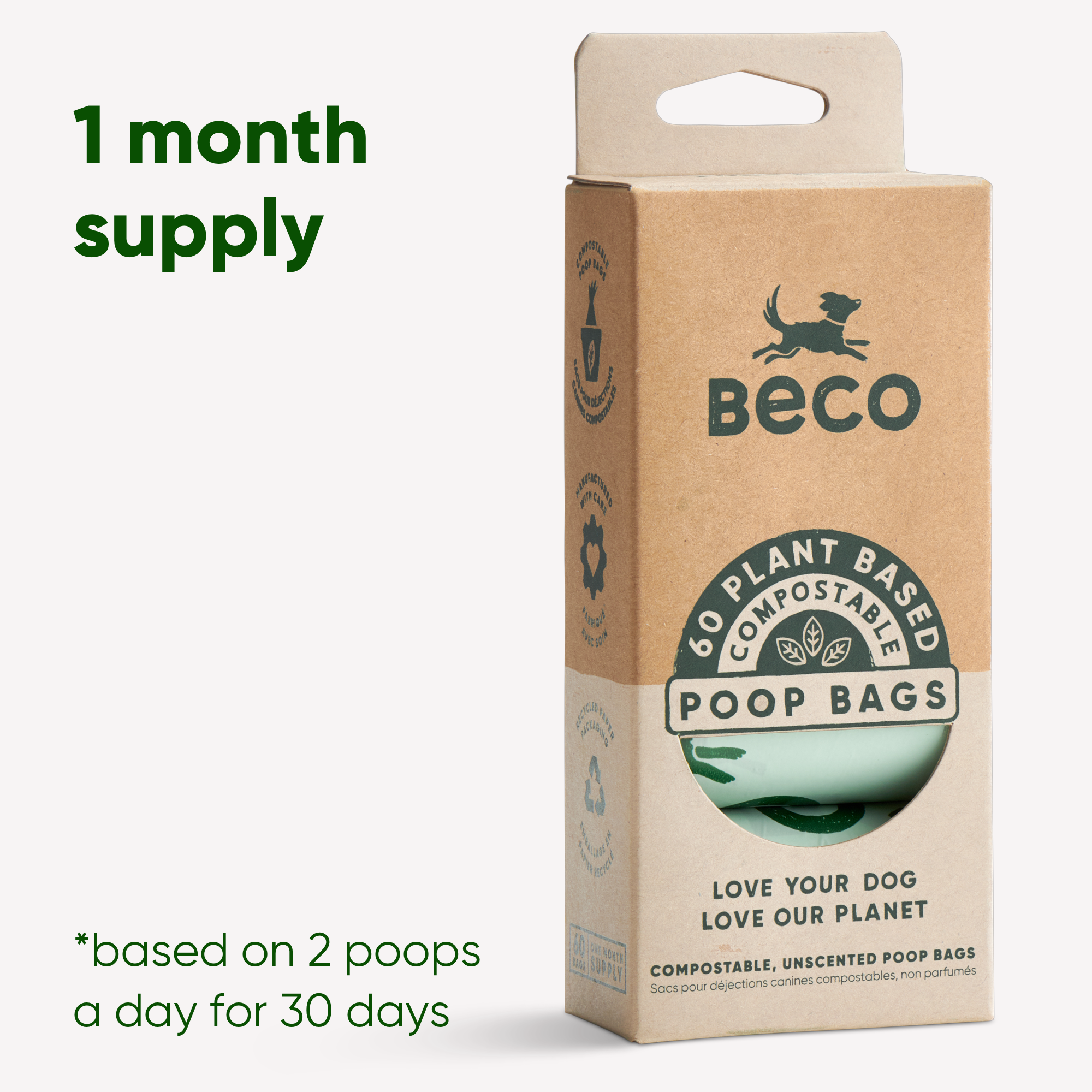 Beco 60-Count Home Compostable Poop Bags - Unscented