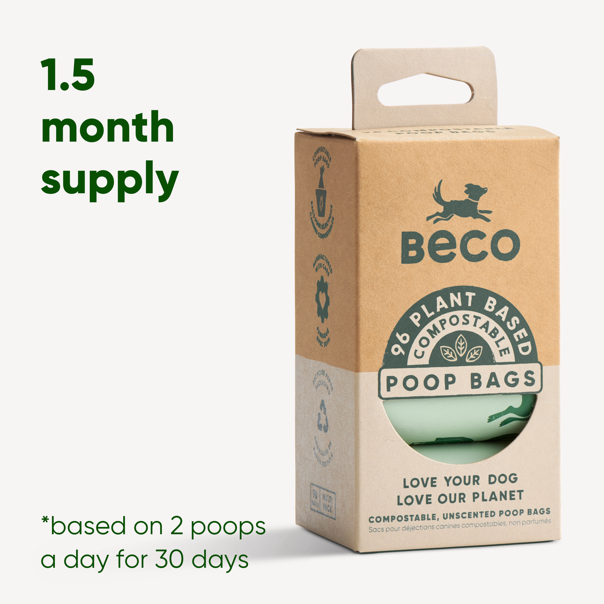 Beco 96-Count Home Compostable Poop Bags - Unscented