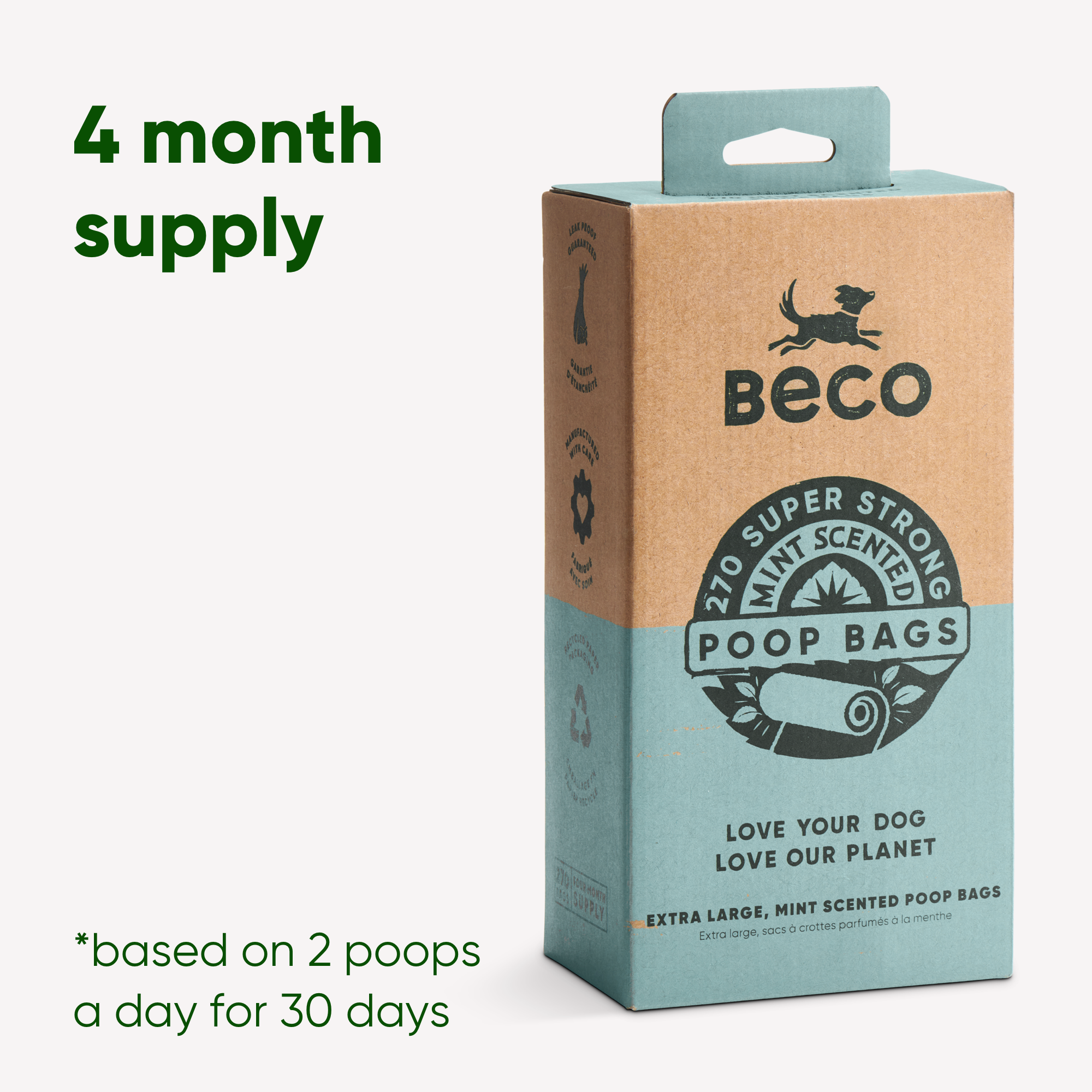 Beco 270-Count Large Poop Bags - Mint Scented