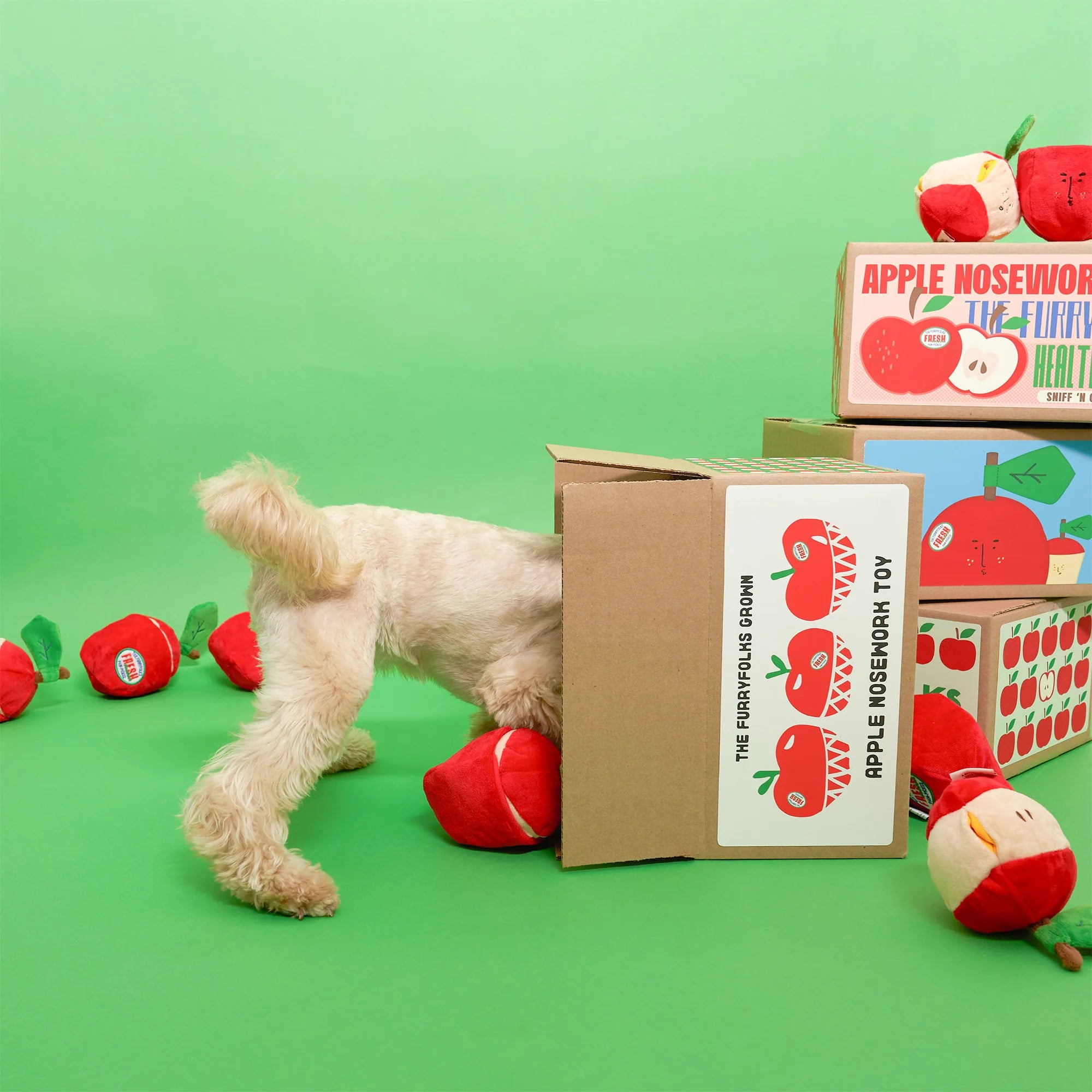 The FurryFolks Apple Squeaky Nosework Dog Toy