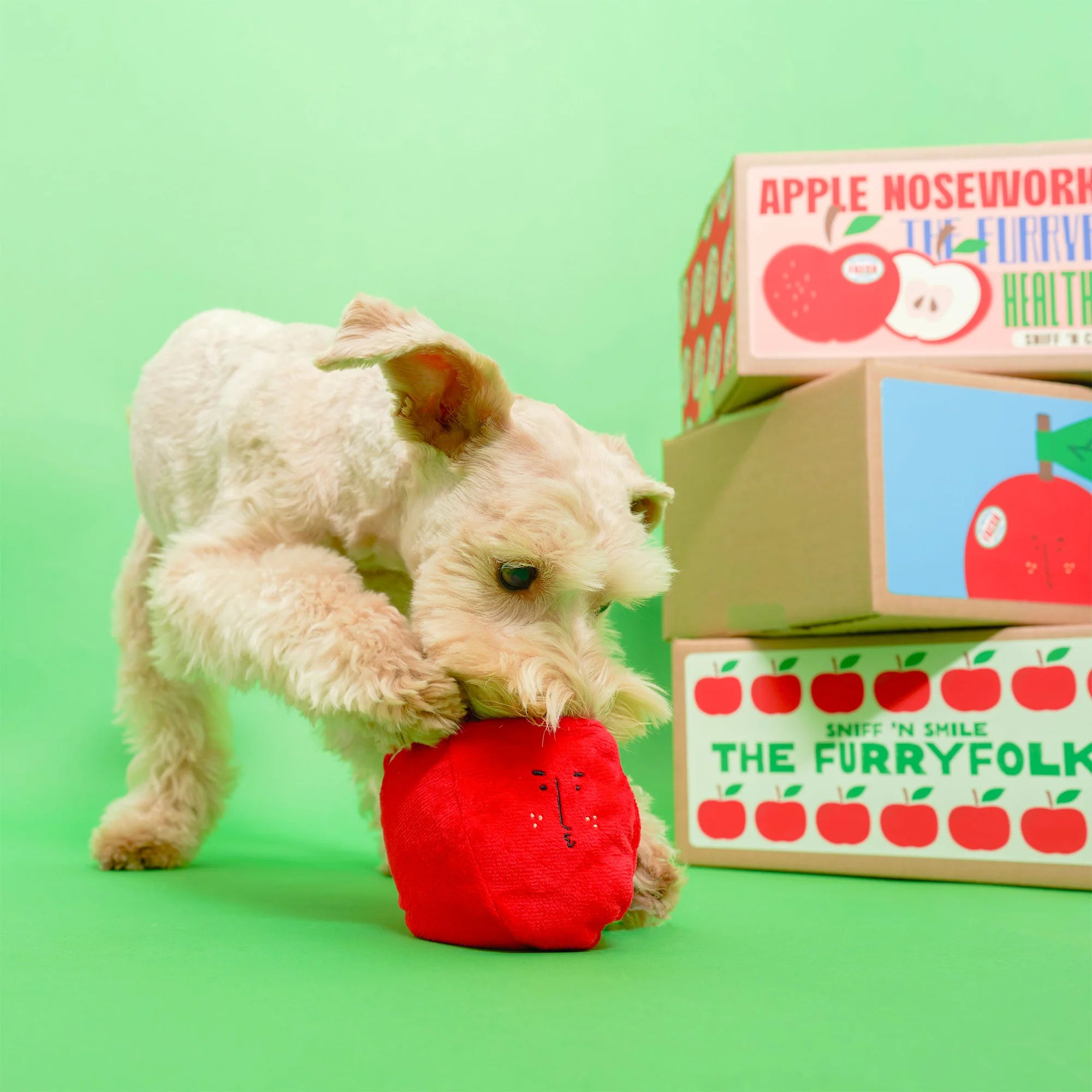 The FurryFolks Apple Squeaky Nosework Dog Toy