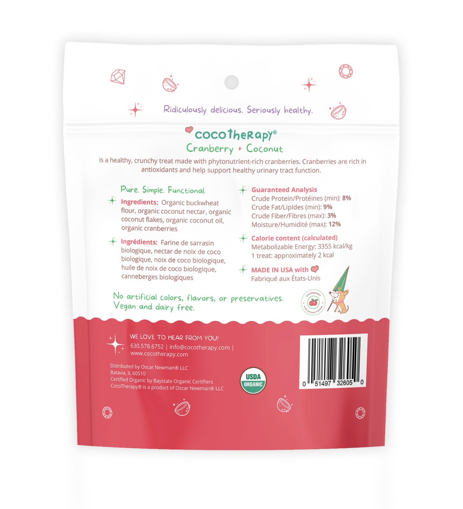 CocoTherapy Coco-Gems Organic Training Treats Cranberry + Coconut