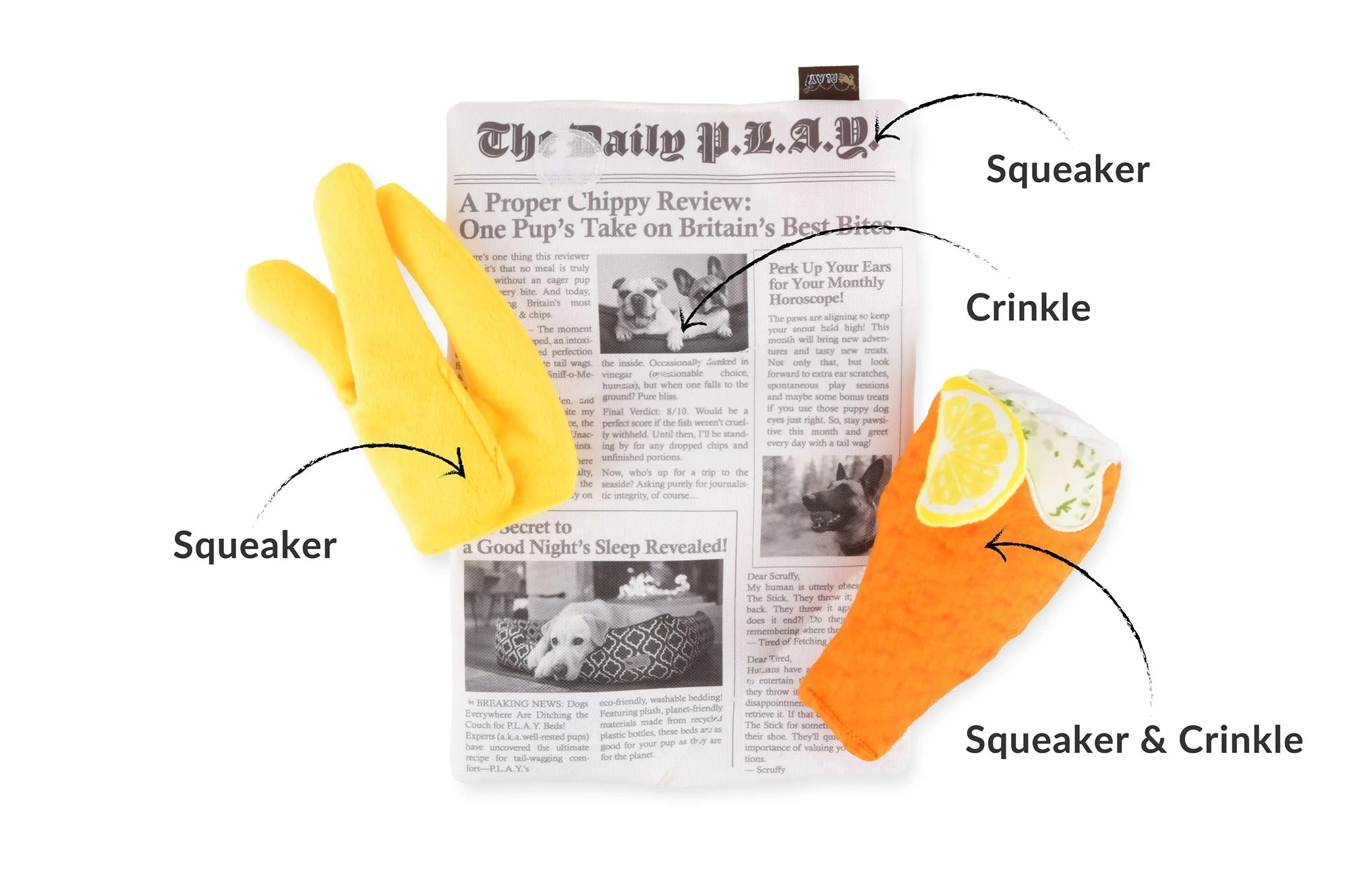 P.L.A.Y Chippy Chews Interactive Squeaky Plush Dog Toy