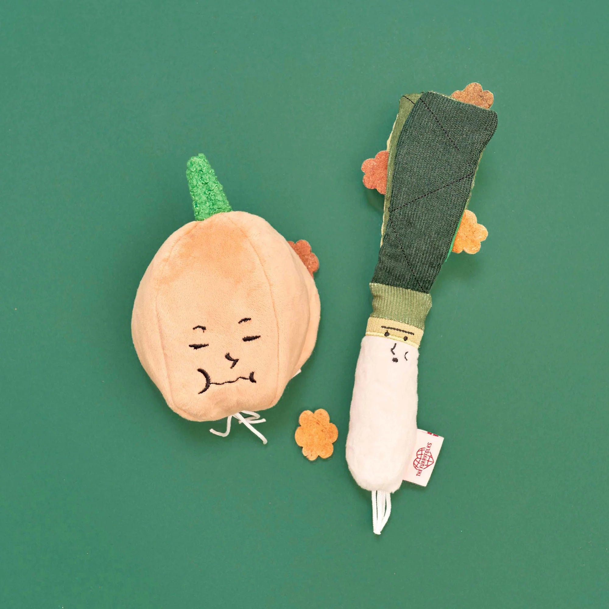 The FurryFolks Green Onion Squeaky Nosework Dog Toy