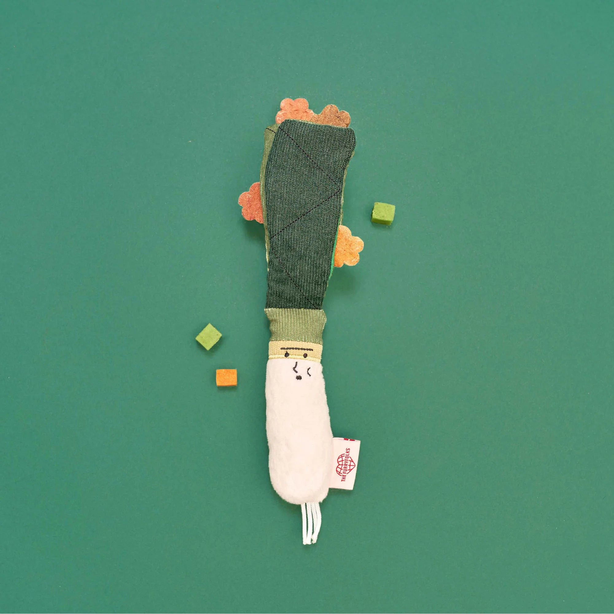 The FurryFolks Green Onion Squeaky Nosework Dog Toy