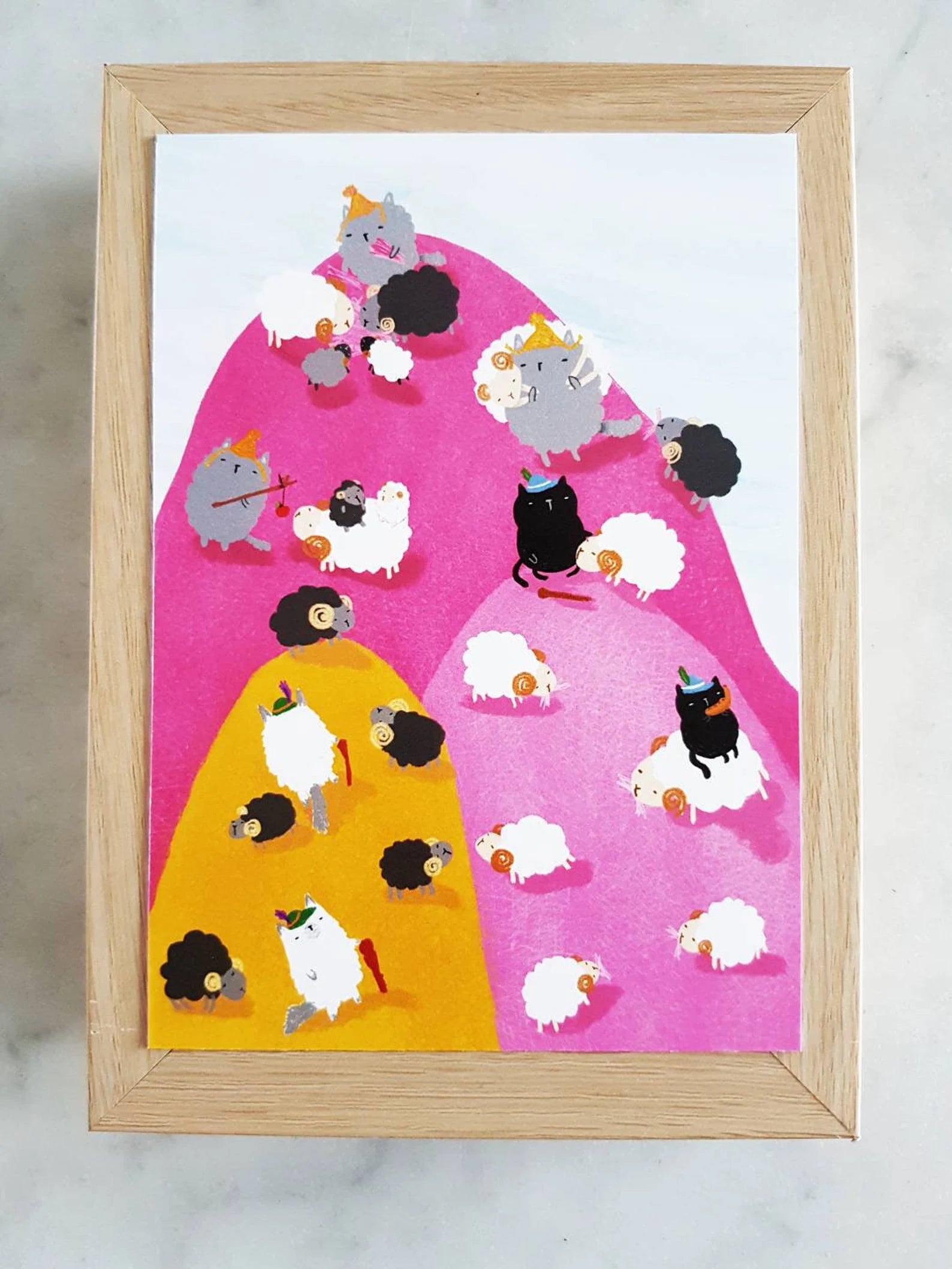Cat and Sheeps Postcard