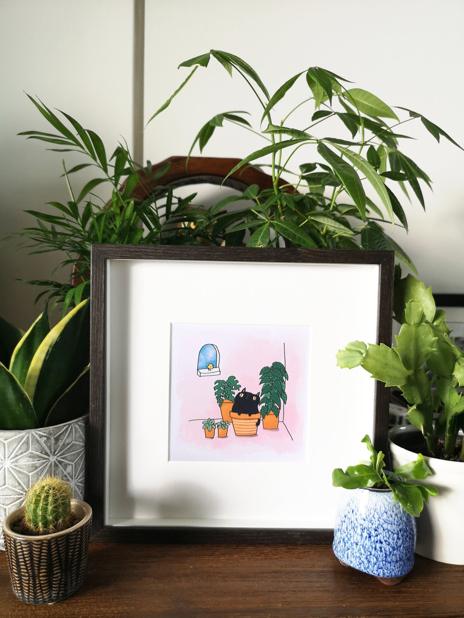 Black Cat and Little Bird Print