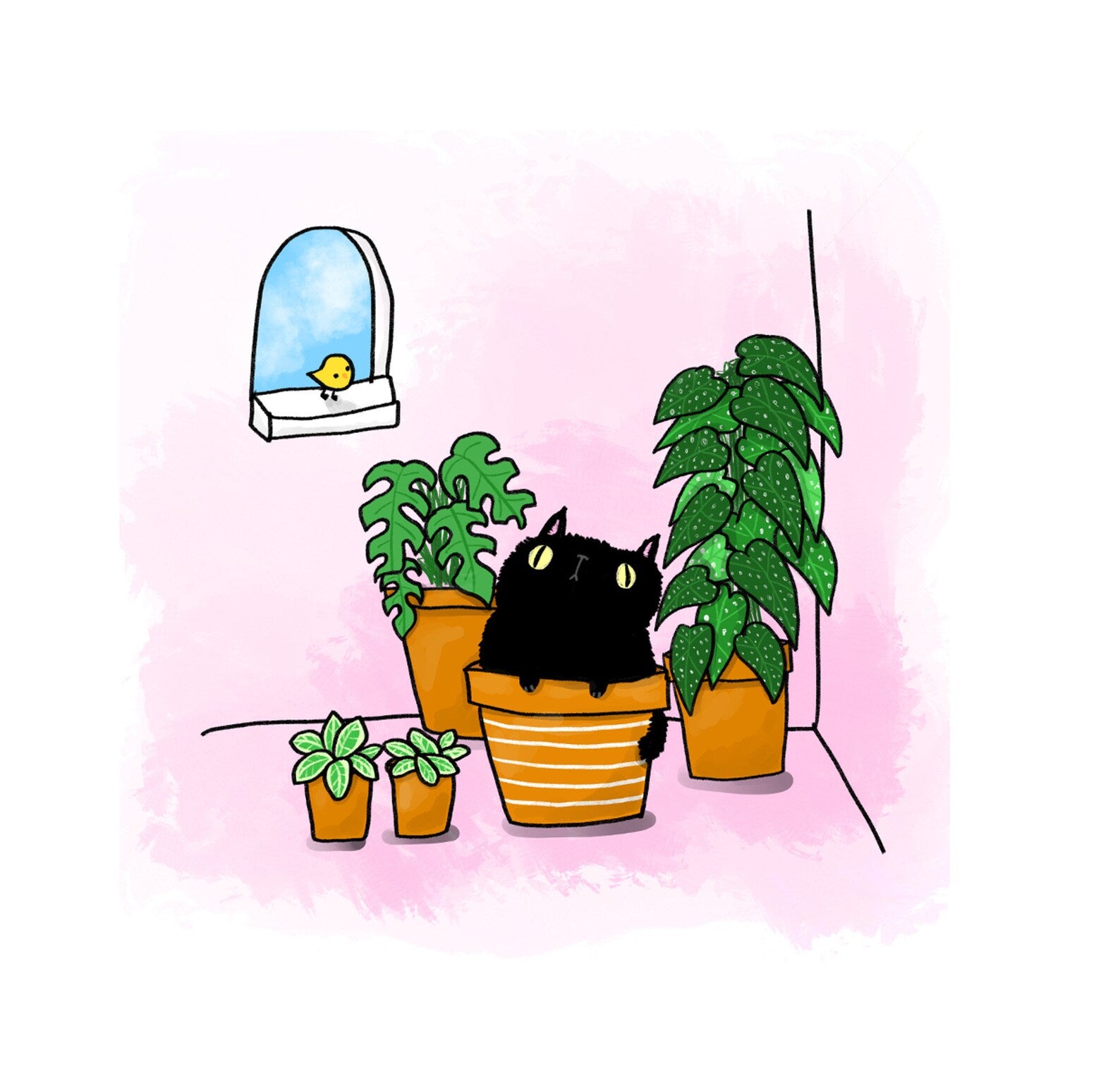 Black Cat and Little Bird Print