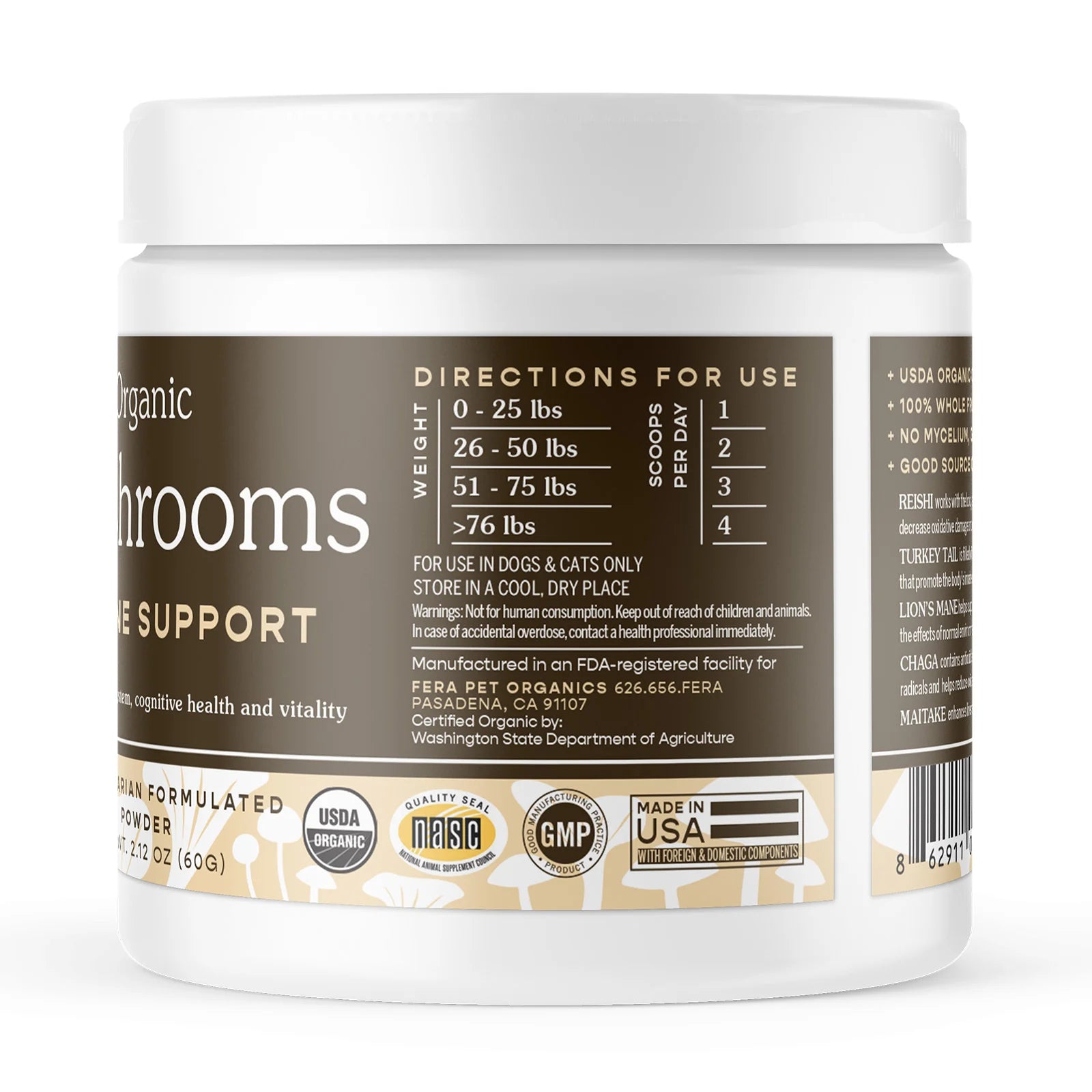 Fera Pets USDA Organic Mushroom Blend for Immune Support