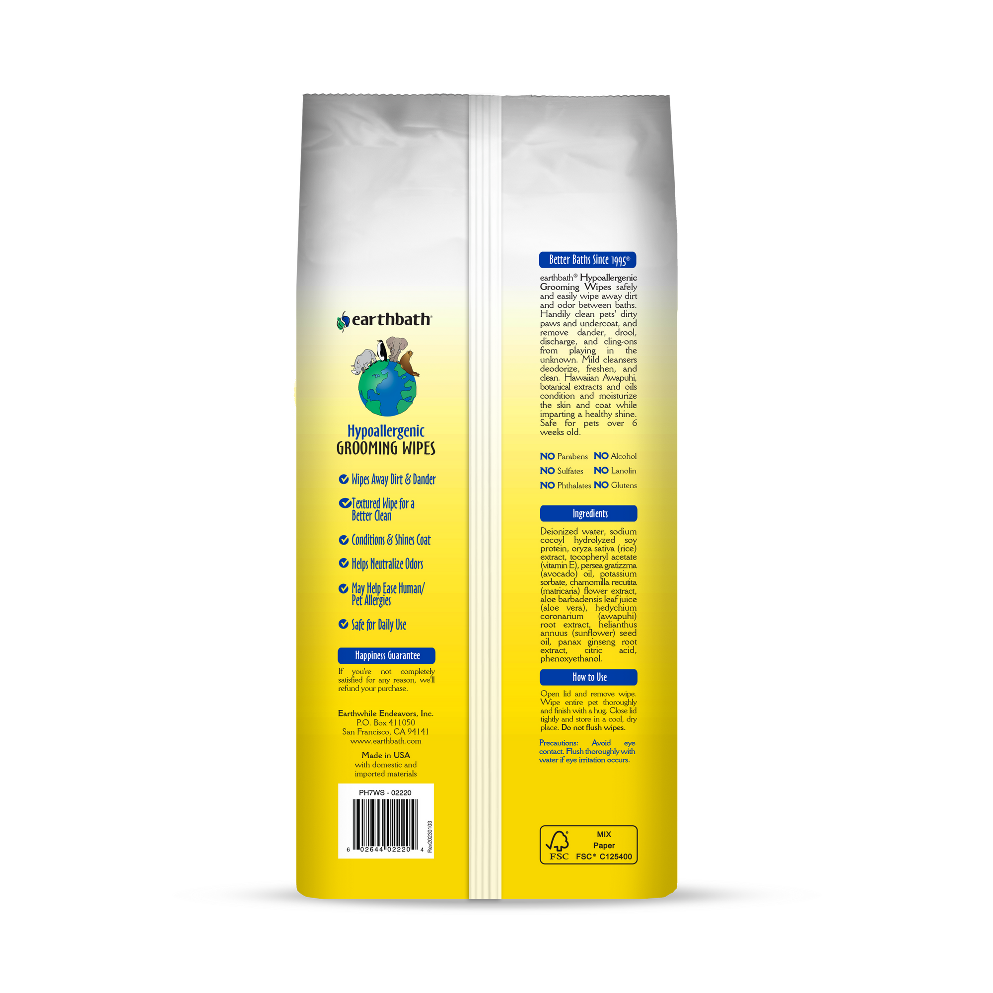 earthbath® Hypo-Allergenic Grooming Wipes 100 pcs