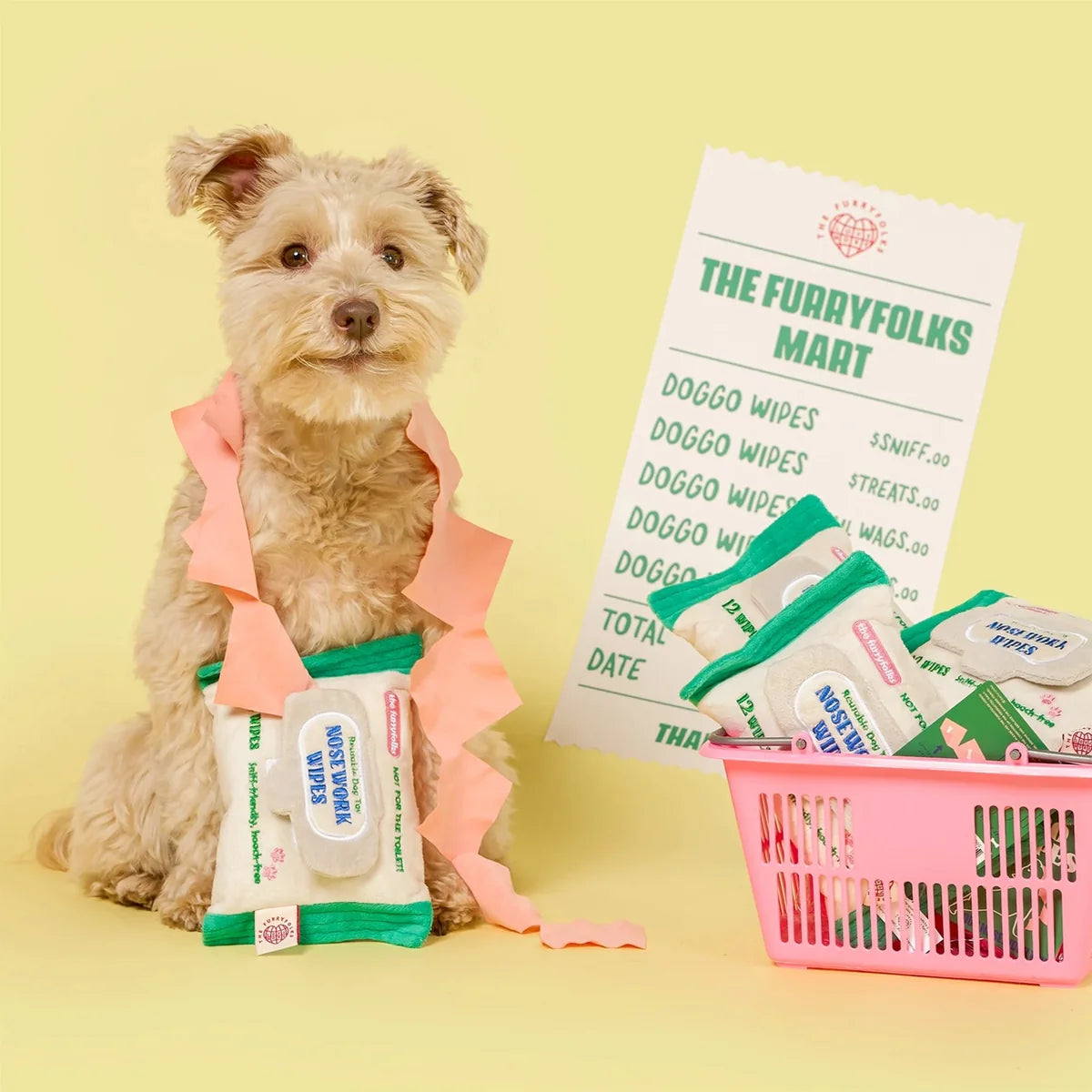 The FurryFolks Doggo Wipe Squeaky Nosework Toy