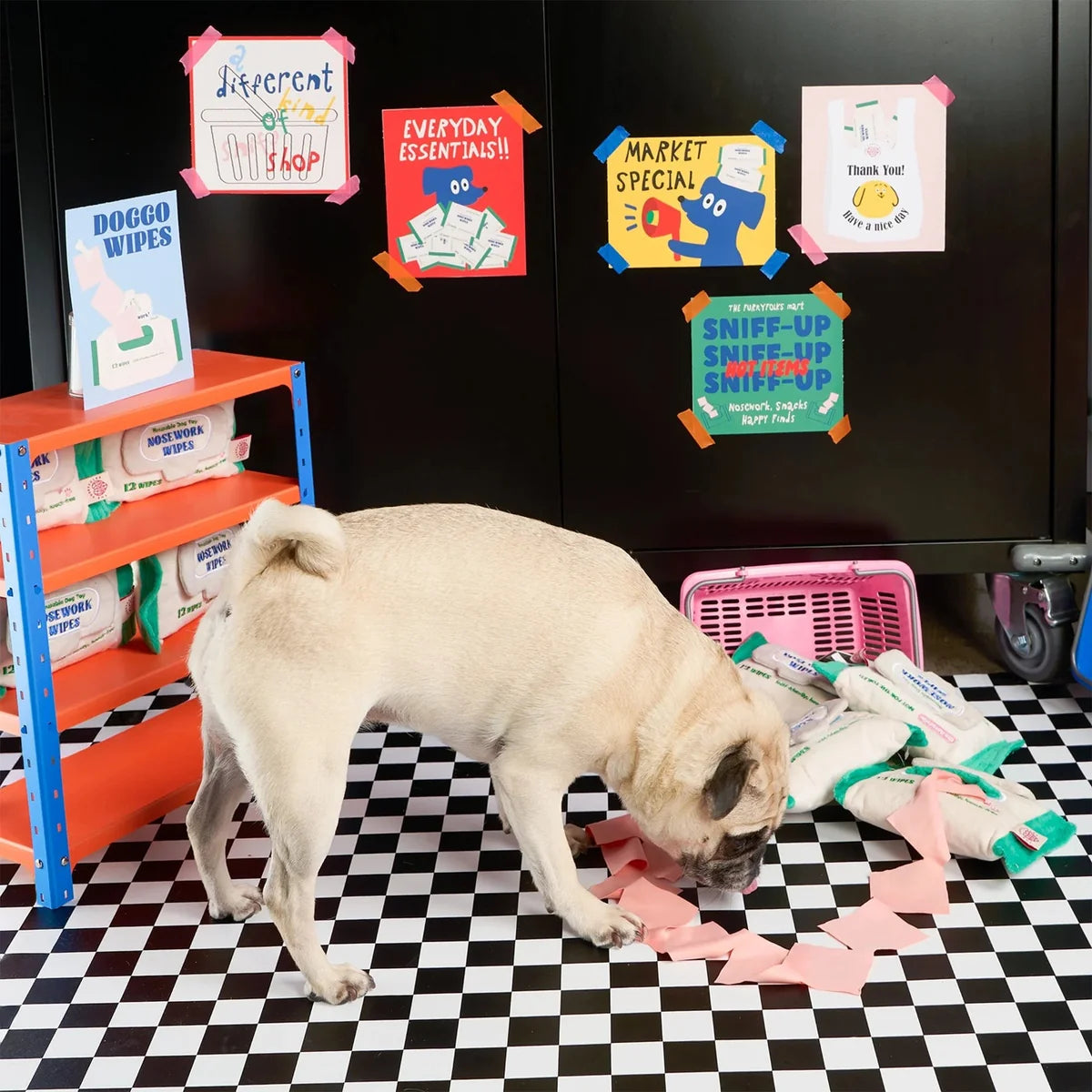The FurryFolks Doggo Wipe Squeaky Nosework Toy