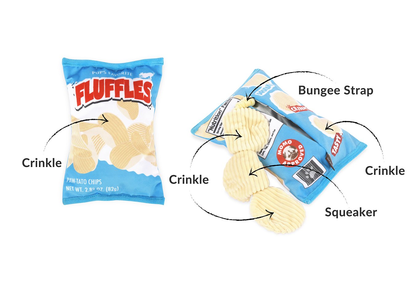 P.L.A.Y Snack Attack Crinkly Fluffles Chips Dog Toy