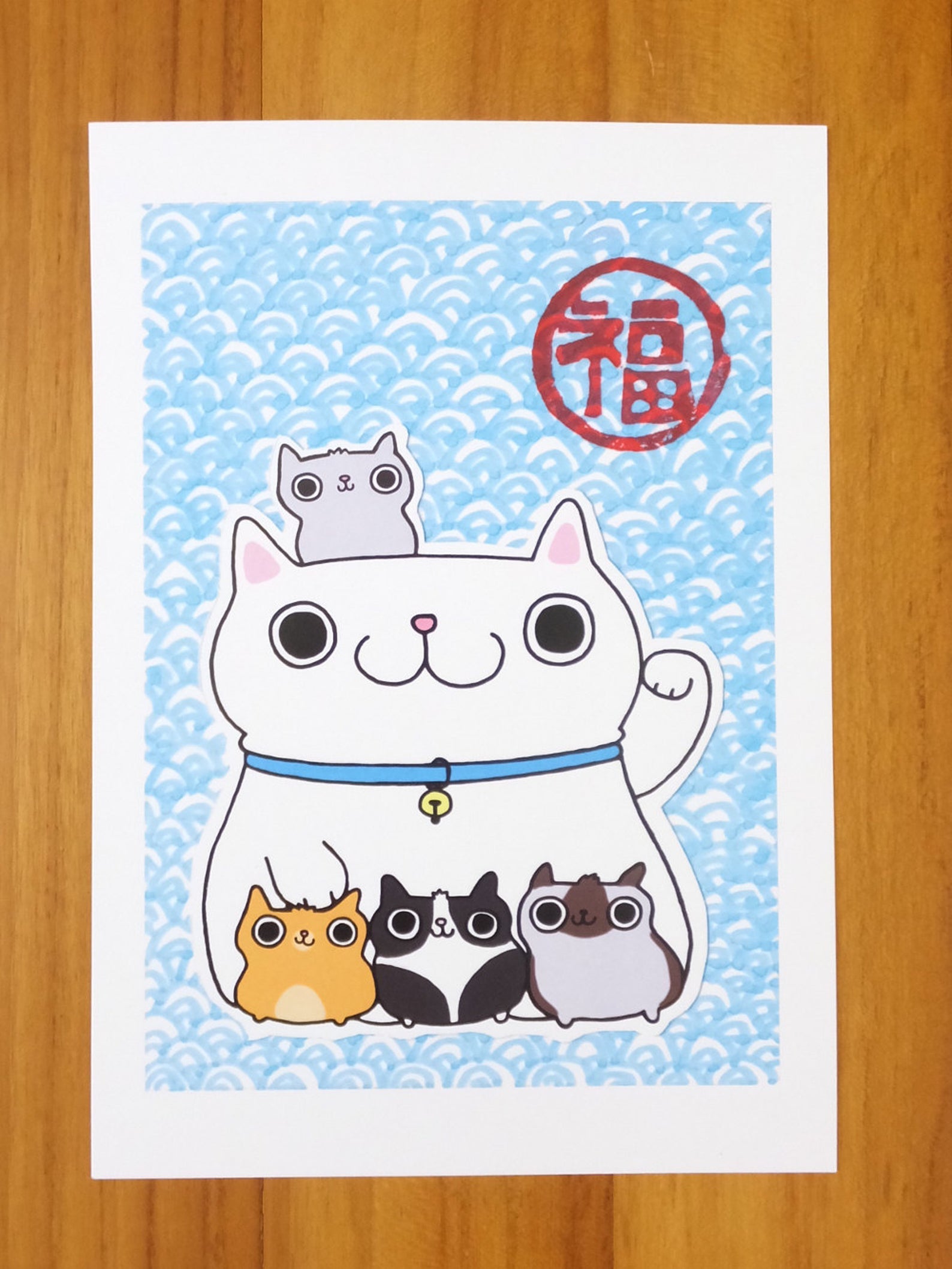 Fu Lu Shou Maneki Neko Lucky Japanese Cat Print