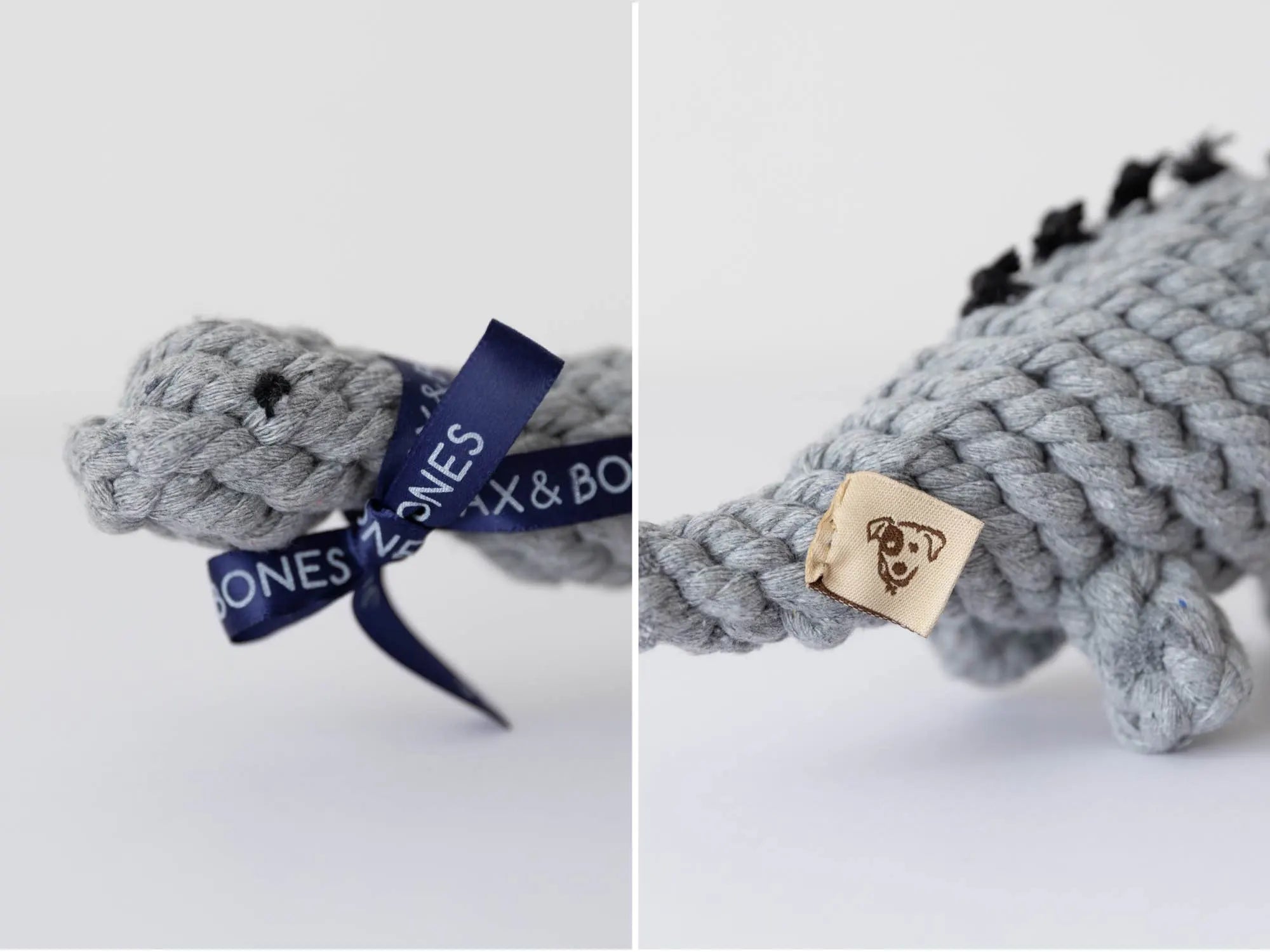 Ⓗ Jax & Bones Stew The Stegosaurus Grey 13" Rope Dog Toy